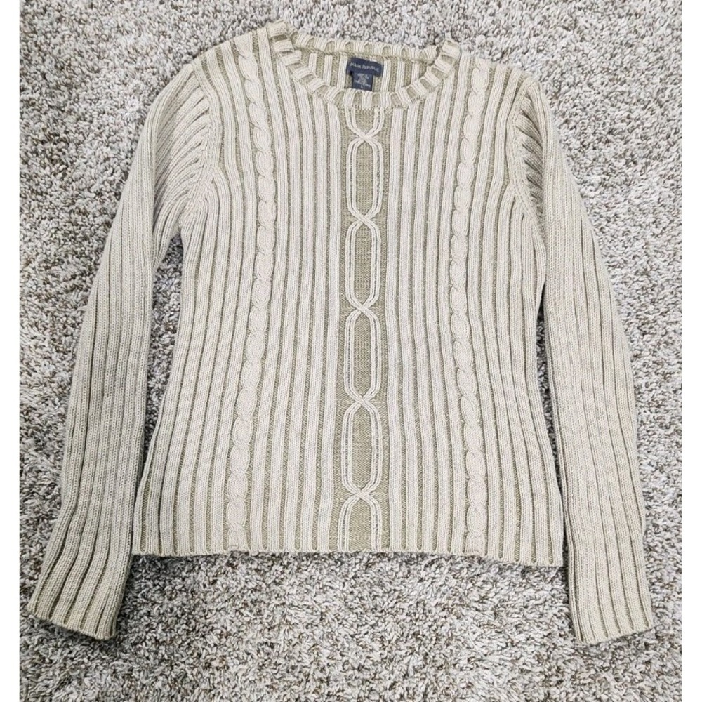 Vintage Banana Republic Womens Large Cardigan Large Tan Chunky Ribbed Cable Knit
